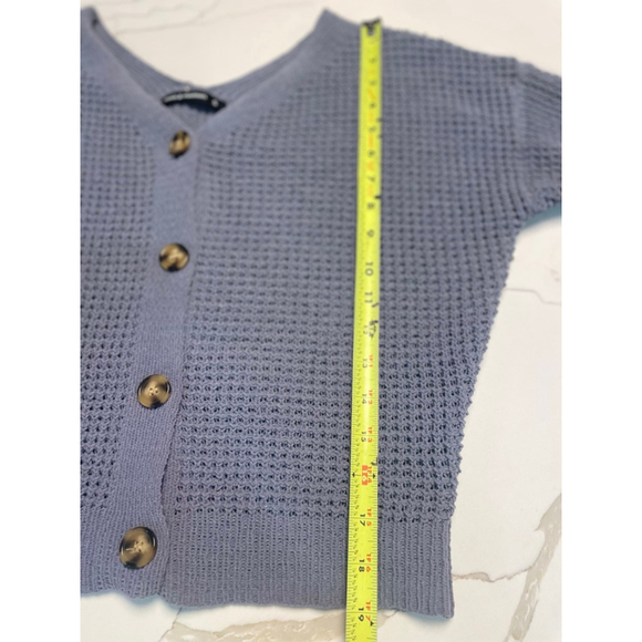 Moon & Madison Blue Waffle Knit Crop Cardigan S Vneck Preppy Beachy Lightweight - Picture 8 of 8